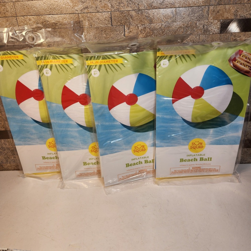 Lot of 4 Sun Squad Inflatable Beach Ball 14 Inch Multi Color Target NEW